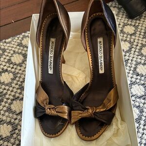 Manolo Blahnik Bronze and Black Heels